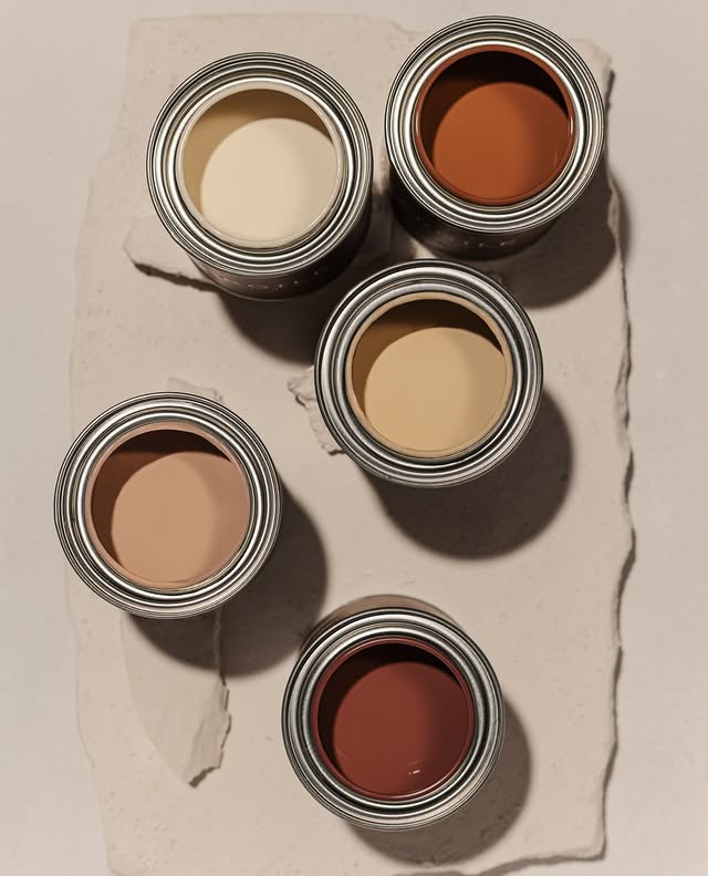 Pots de peinture ouverts vus de haut